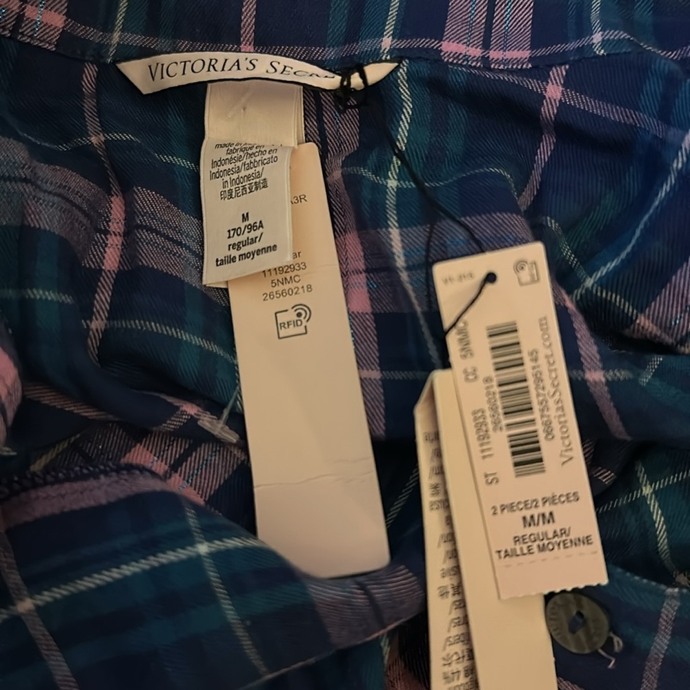 Victoria Secret pajama sleepwear top pink blue long sleeve medium - Picture 8 of 8